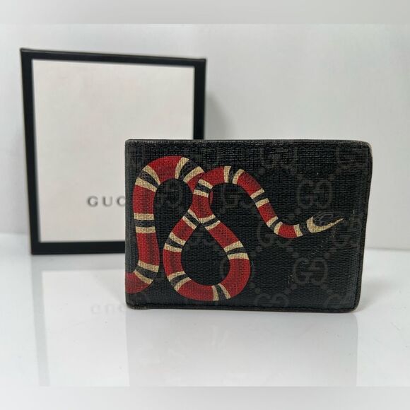 Mens Gucci Wallet Bifold GG Supreme Kingsnake Print (Pre-Owned / Used) - Picture 1 of 10